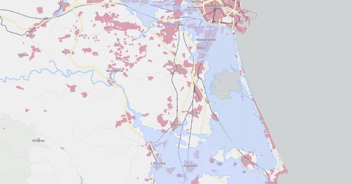 Mapa de zonas inundables de la DANA en valencia, a través de la UV